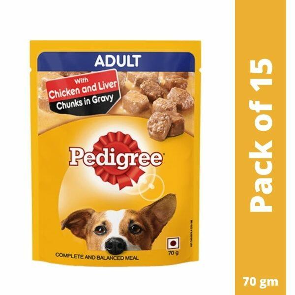 Pedigree Gravy Adult Chicken and Liver Chunks Flavor 70gm (Pack of 15)