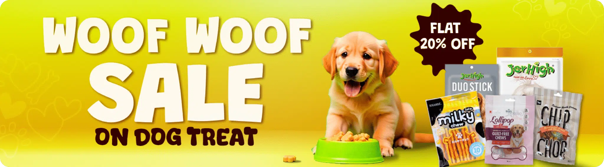WOOF WOOF dog treat sale banner_curved