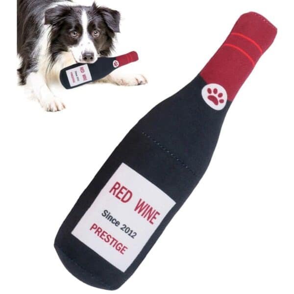 Soft Squeaky Dog Plush Toy in Wine Bottle Shape