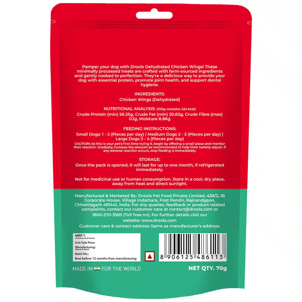 Drools Dehydrated Real Chicken Wing Chews Treat for Dogs