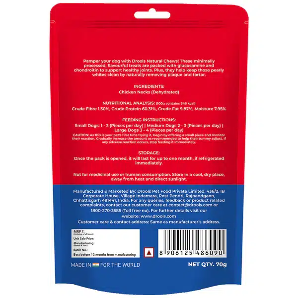 Drools Dehydrated Real Chicken Necks Chews Treat for Dogs