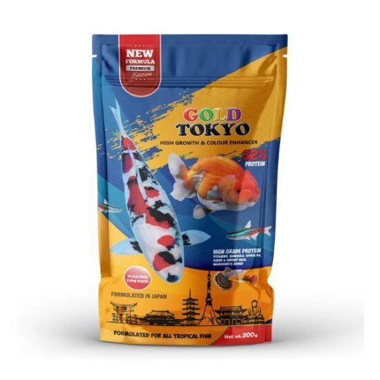 Gold Tokyo Premium Fish food Gold Tokyo Premium Fish food Feeding Instruction: Feed no more than what your fish can consume within 5 minutes , feed twice daily on regular basis. Ingredients Fish Meal, Wheat Flour, Soya Bean meal, corn meal, shrimp meal, squid meal, spirulina Brewe's yeast, vitamin A, D , K , B12 Zinc sulfate, Magnesium sulfate. Guaranteed Analysis Crude Protein Min 32% Crude Fat Min 4% Crude Fiber Max 6% Crude Ash Max 10% Moisture Max 10%
